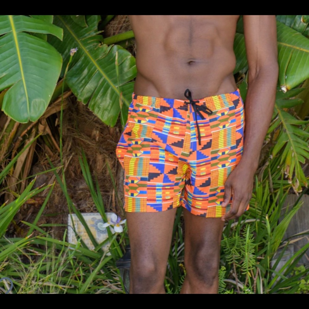 Mens swim trunks African Ghanaian print